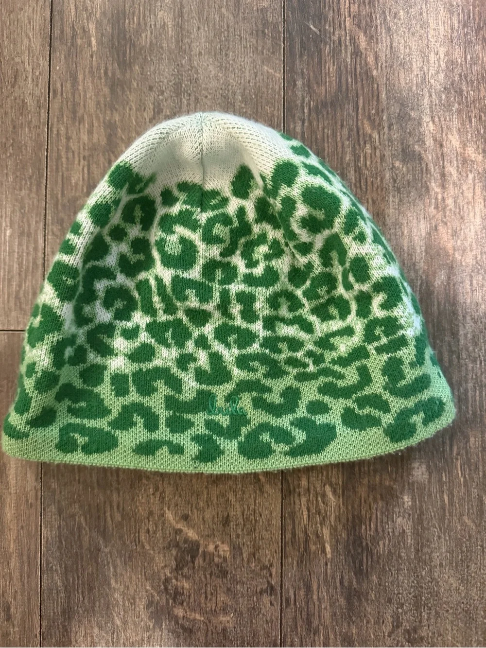 Kids Green Leopard-Print Knit Beanie